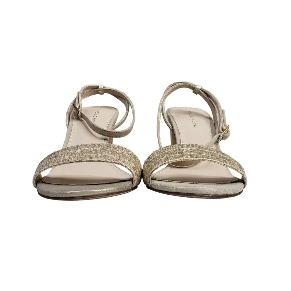 PELLE MODA Womens 8.5 Zina Ankle Strap Leather Sandal in Platinum Gold NEW